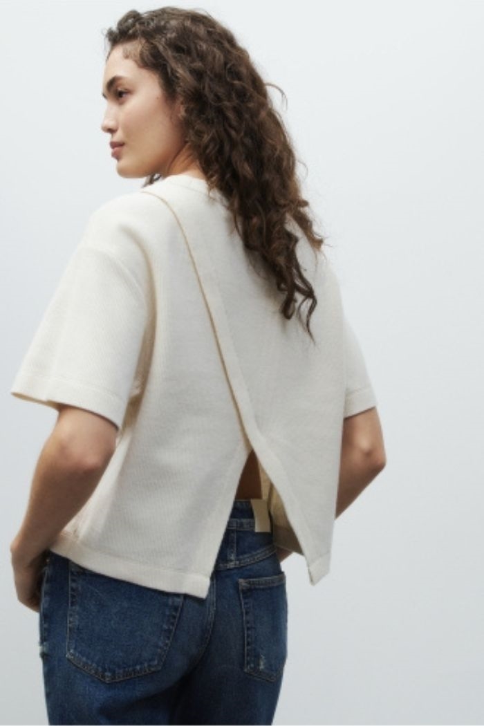 Closed, C95615 Back Slit T-shirt, Ecry